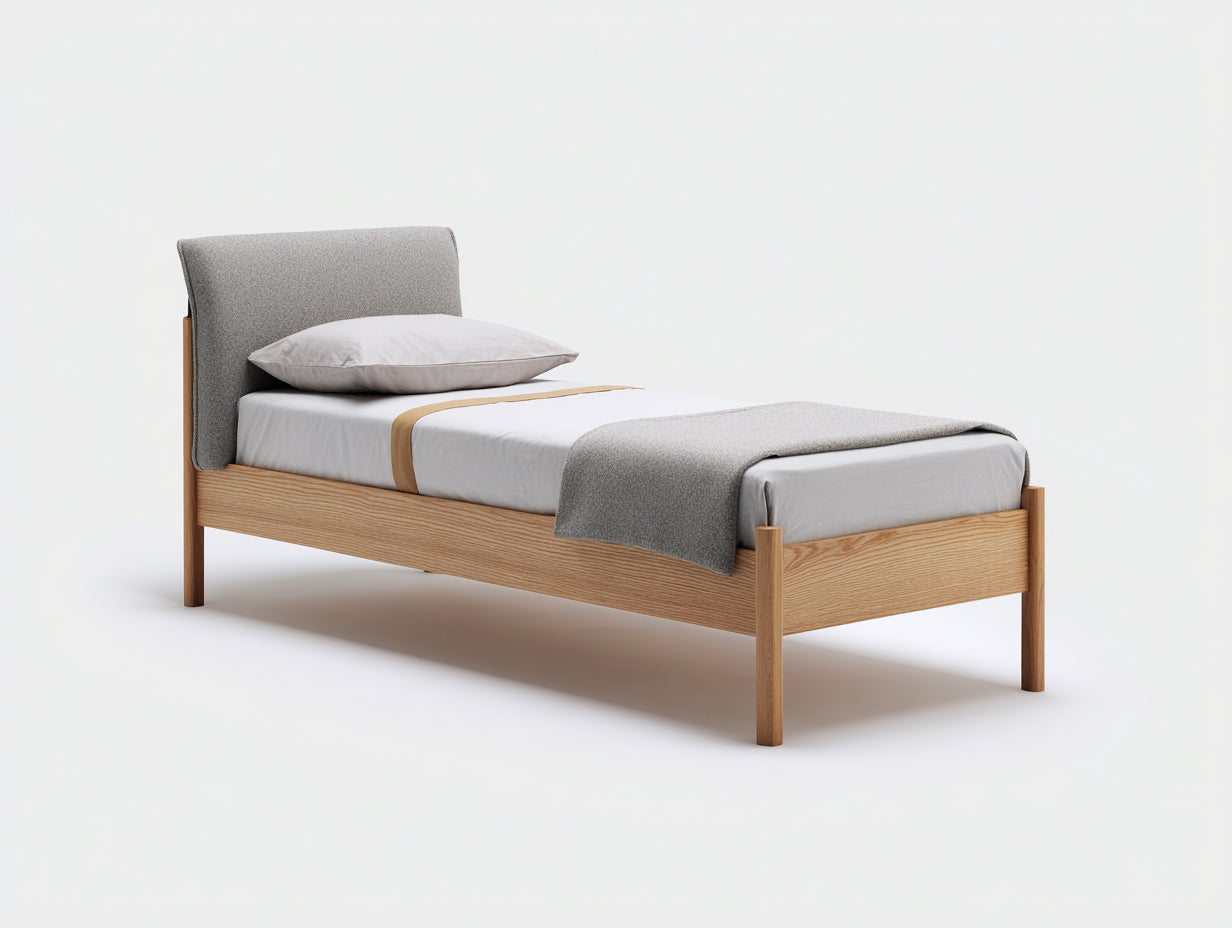 Camas individuales de madera y tela 205x95x92 cm - gris-marrón - para dormitorio moderno