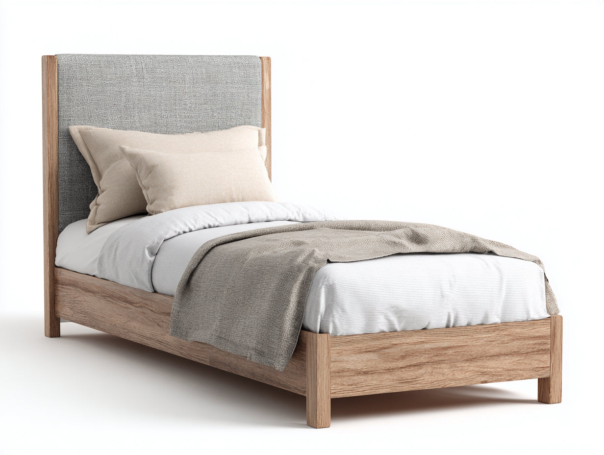 Camas individuales de madera y tela 206x96x105 cm - gris-marrón - para dormitorio moderno