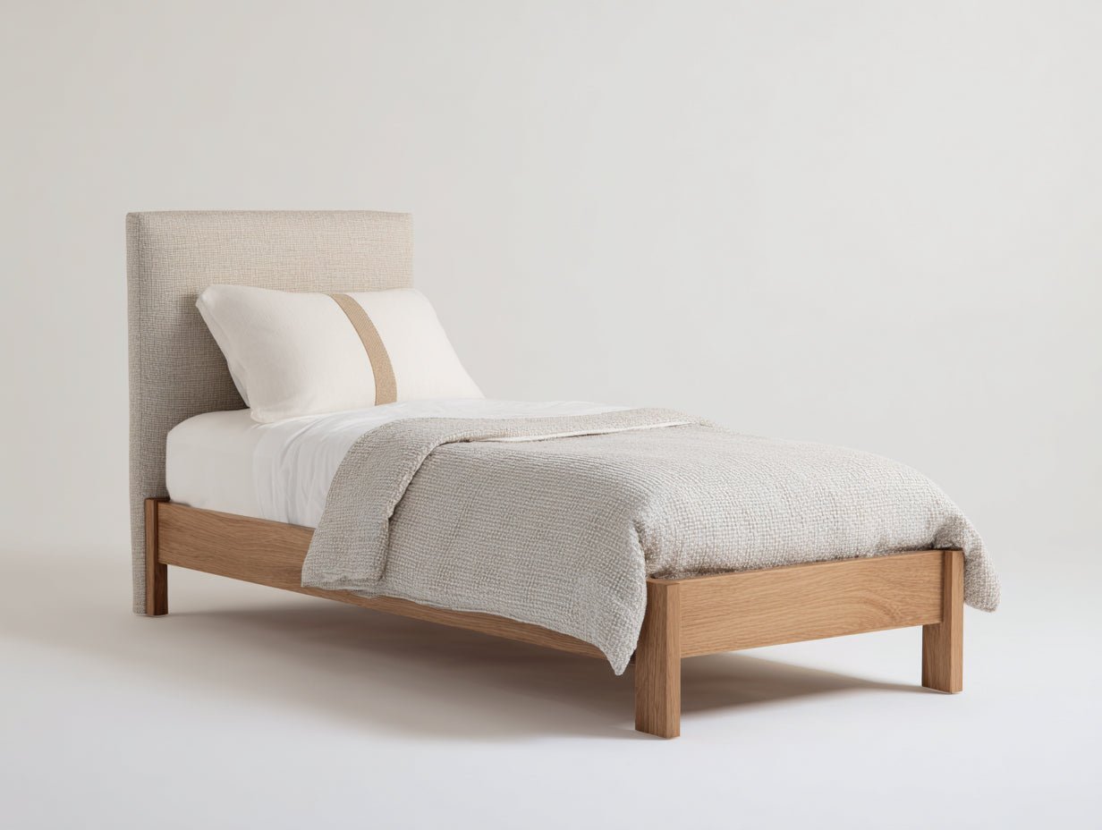 Camas individuales de madera y tela 205x105x98 cm - marrón y beige - estilo nórdico para dormitorio