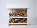 Leñero de jardín de madera 140x42x135 cm - blanco - diseño exterior rústico