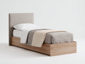 Camas individuales de madera y tela 205x102x100 cm - marrón y beige - diseño moderno para dormitorio