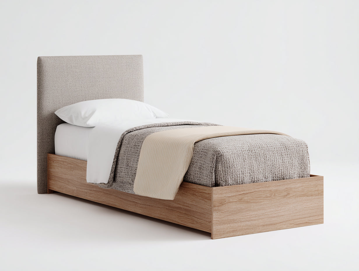 Camas individuales de madera y tela 205x102x100 cm - marrón y beige - diseño moderno para dormitorio