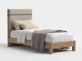 Camas individuales de madera y tela 205x100x125 cm marrón-beige diseño moderno