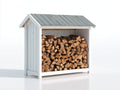 Leñero de jardín de madera 120x55x165 cm - blanco-gris claro - diseño exterior compacto