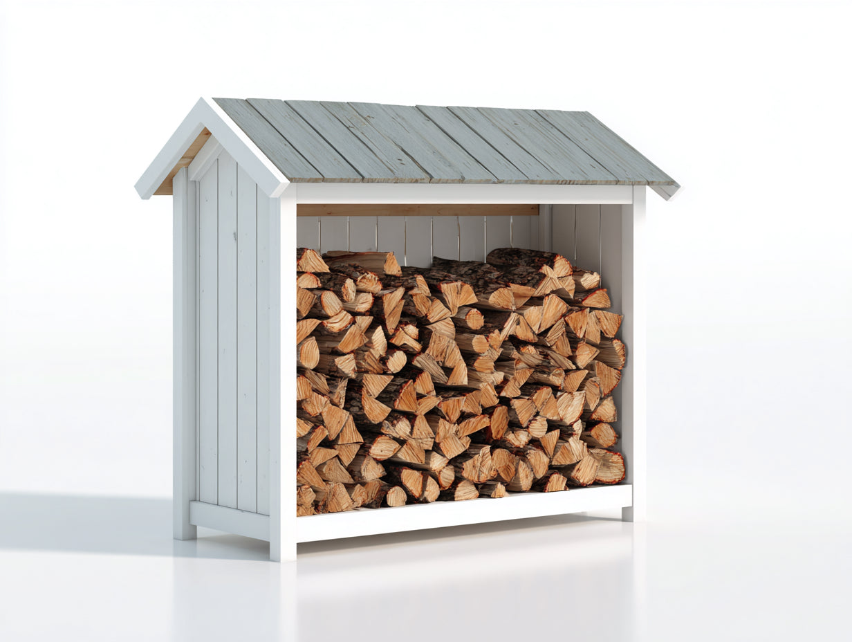 Leñero de jardín de madera 120x55x165 cm - blanco-gris claro - diseño exterior compacto