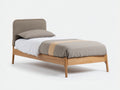 Camas individuales de madera y tela 205x100x95 cm - marrón y beige - estilo nórdico para dormitorio