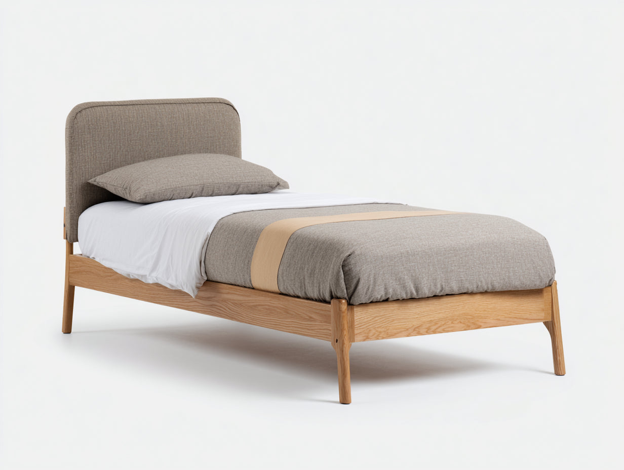 Camas individuales de madera y tela 205x100x95 cm - marrón y beige - estilo nórdico para dormitorio