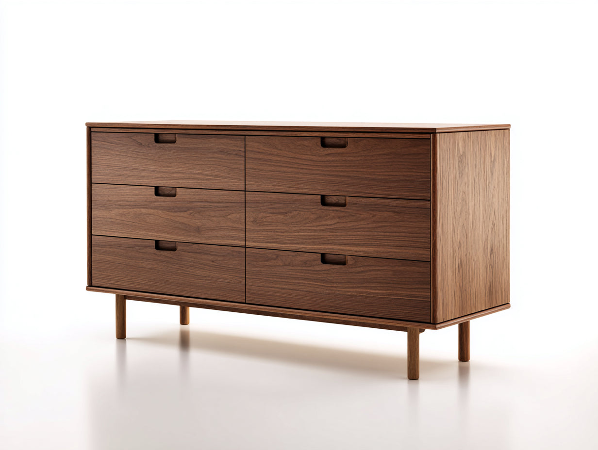 Cómodas de madera 140x45x78 cm - marrón - para dormitorio con 6 cajones