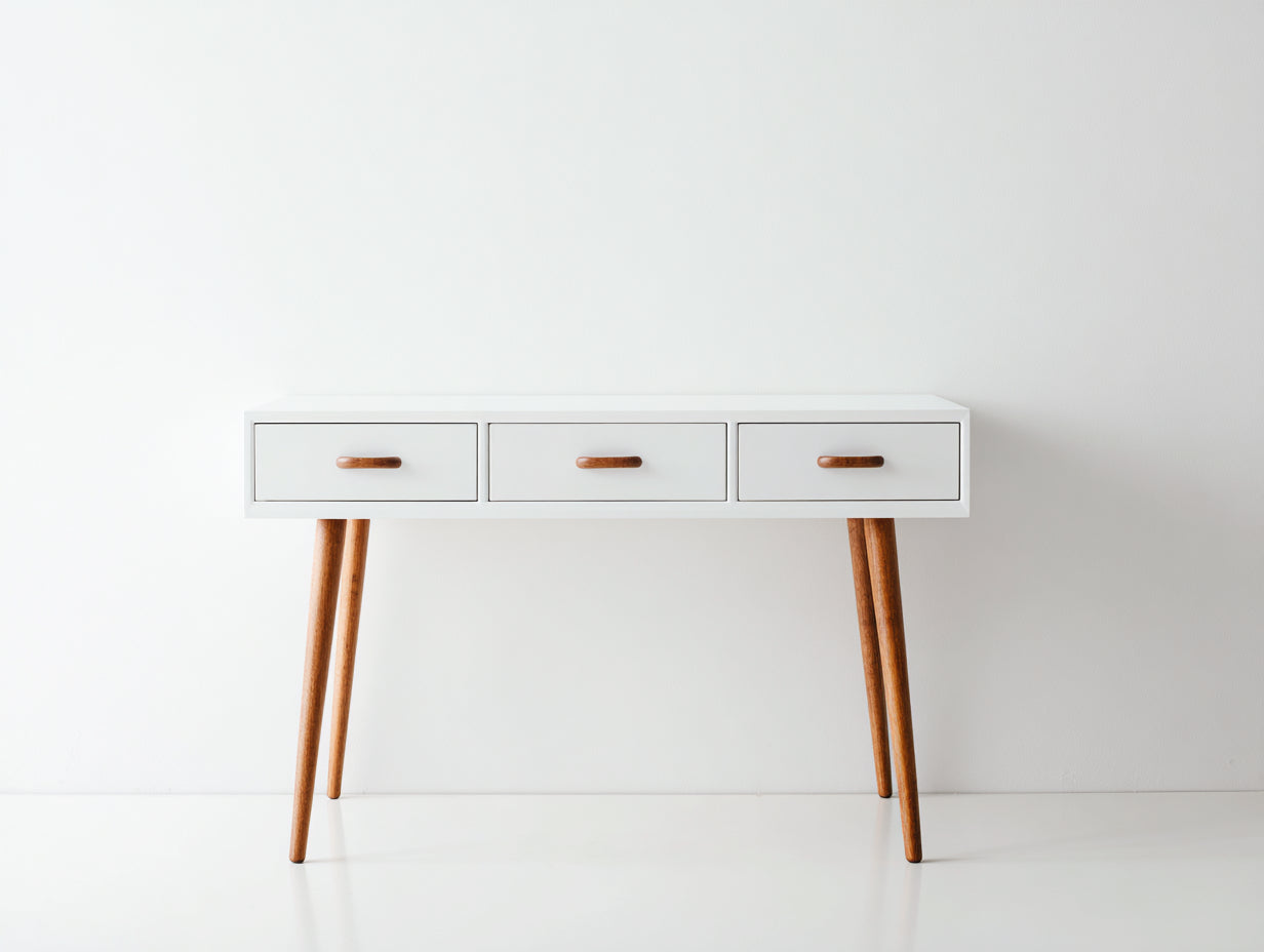 Mesas de oficina con 3 cajones 120x45x78 cm - blanco y marrón - diseño nórdico para despacho