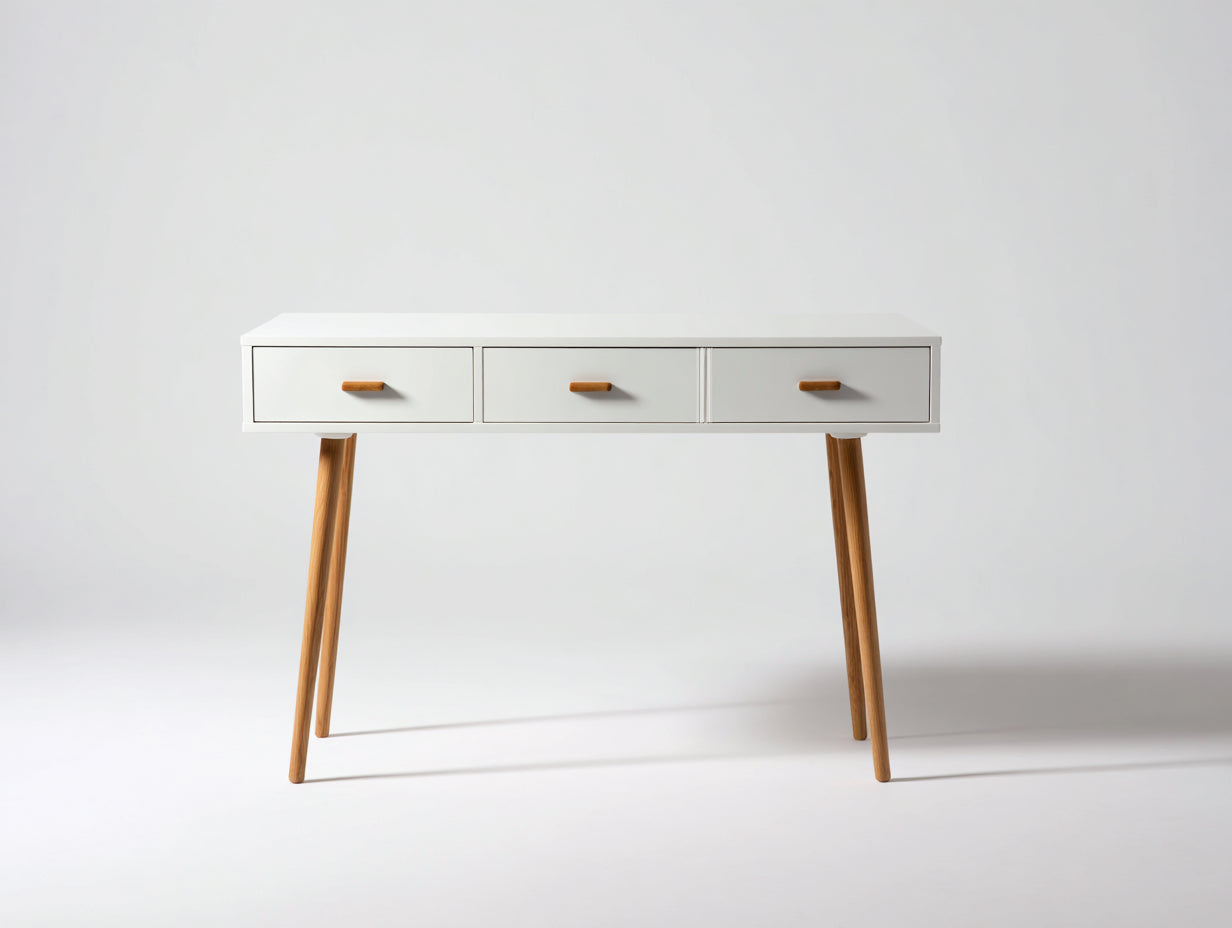 Mesas de oficina de madera con 3 cajones 120x55x78 cm - blanco y marrón - estilo moderno
