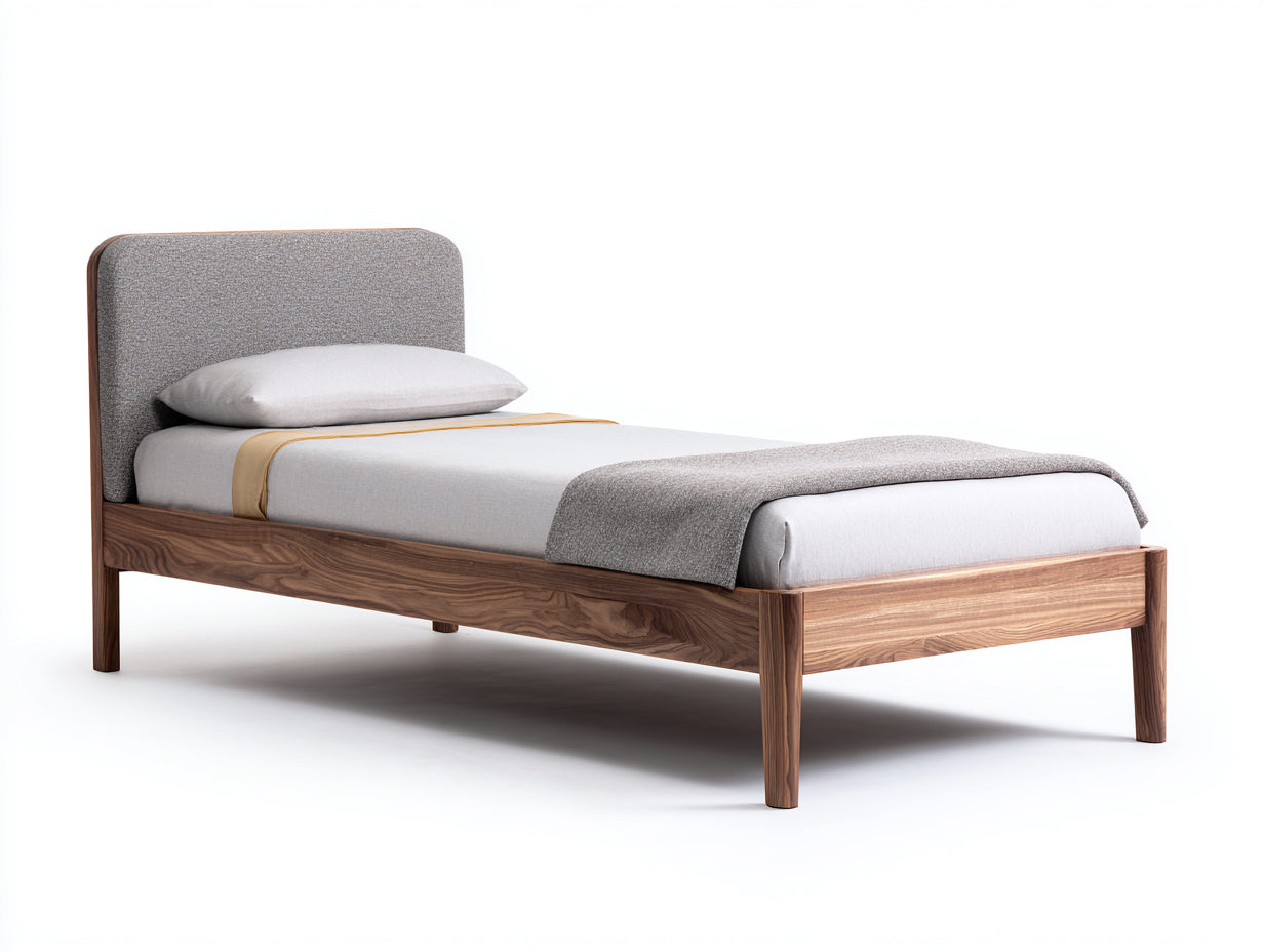 Camas individuales de madera con cabecero tapizado 200x100x105 cm - marrón y gris - diseño moderno