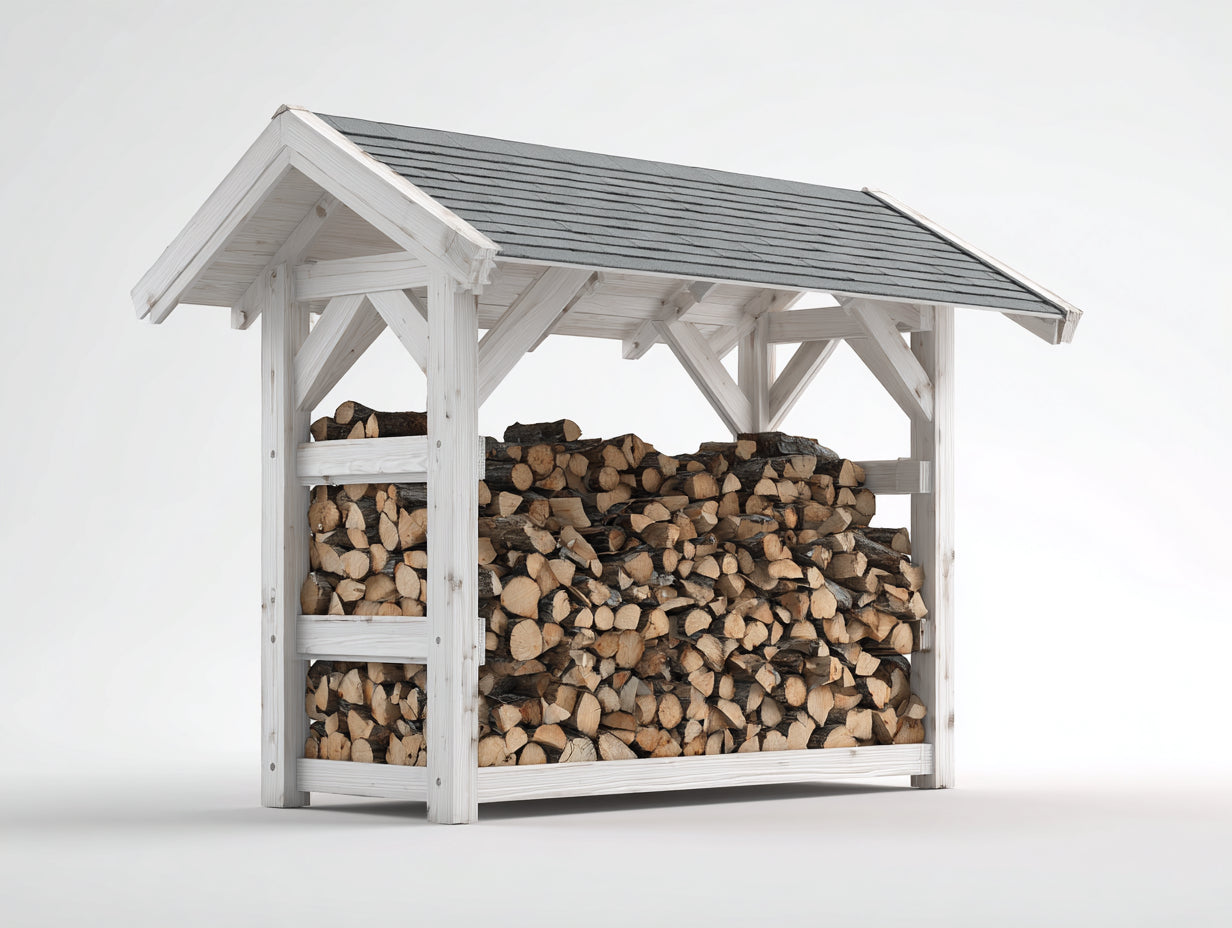 Leñero de jardín de madera 190x70x200 cm blanco-gris diseño rústico