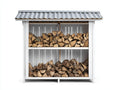 Leñero de jardín de madera 150x45x165 cm - blanco-gris - diseño exterior cubierto