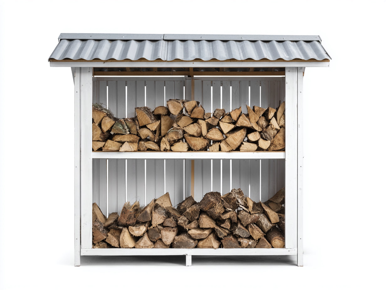 Leñero de jardín de madera 150x45x165 cm - blanco-gris - diseño exterior cubierto